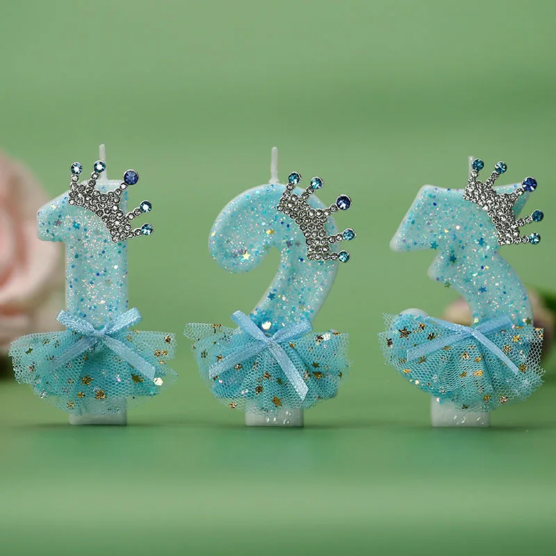 Blauer Kronenrock, Geburtstag, digitale Kerze, süßes Mädchen, Geburtstagsparty, Kuchendekoration