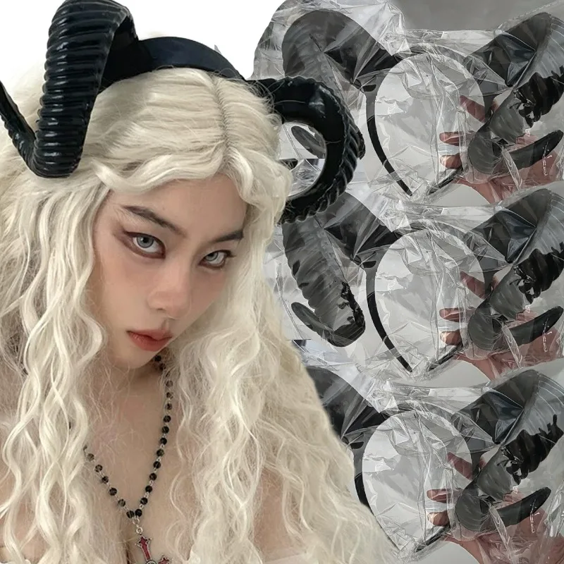

Halloween Demon Horn Headband for Women Party Costume Props Demon Horn Headdress Black Gold Queen Devil Horn Cosplay Headband
