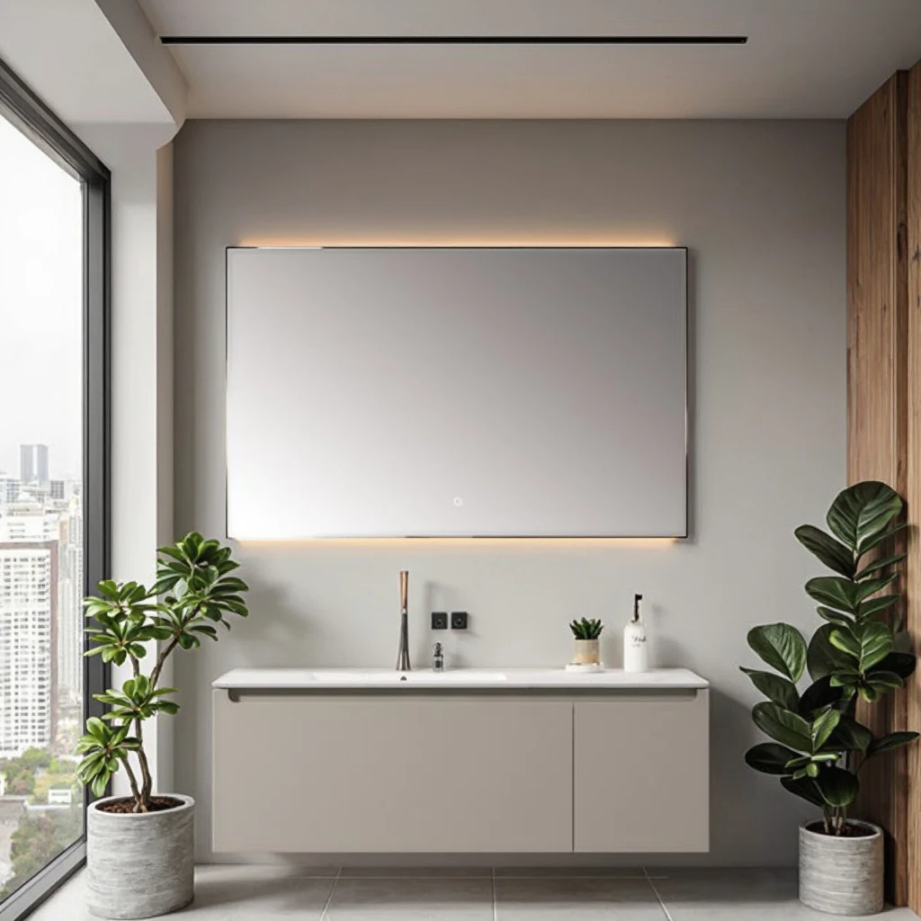 Modern Eco-friendly LED Bath Wall Mounted Solid Wood Lacquered Bathroom Vanity Smart Waterproof Feature For Home Hotel Use