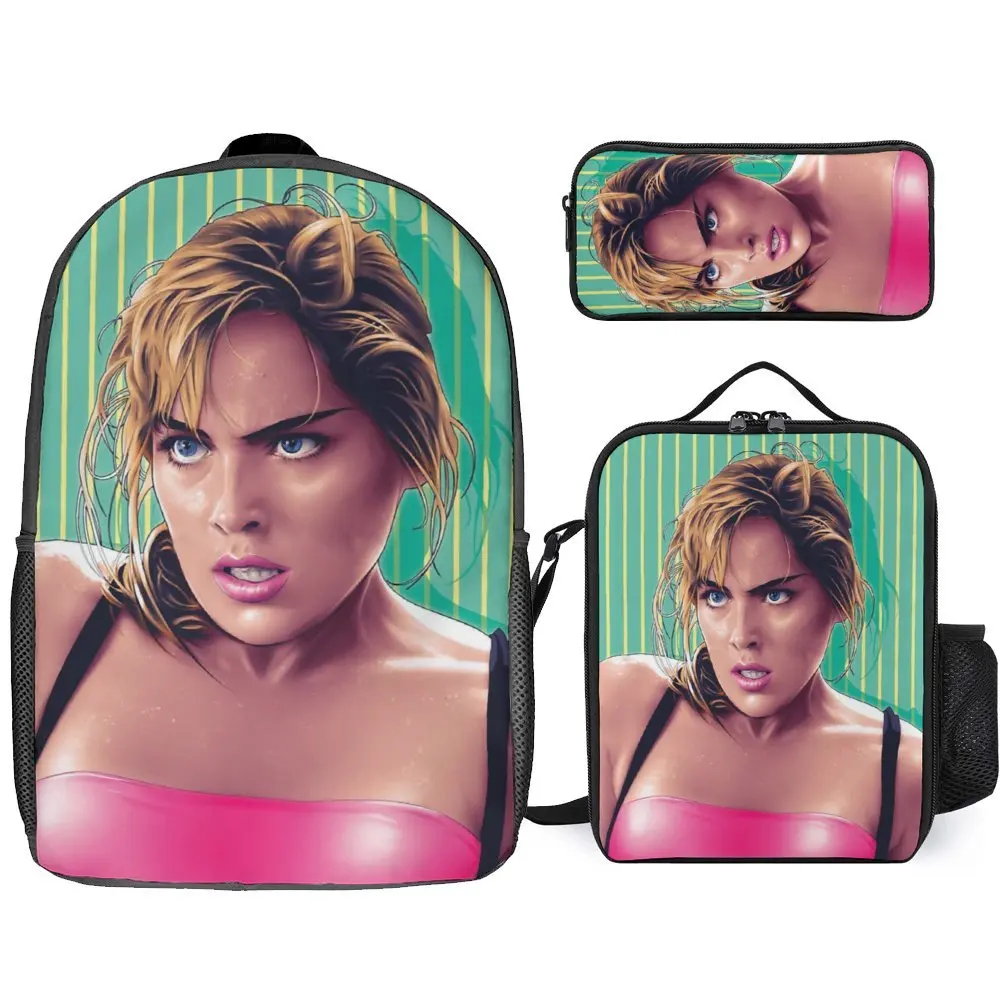 Sharon Stone-Trousse à crayons durable, sac à dos classique, sac à lunch, sac à stylos, école, qualité supérieure, à vendre, ensemble 3 en 1, 17 pouces