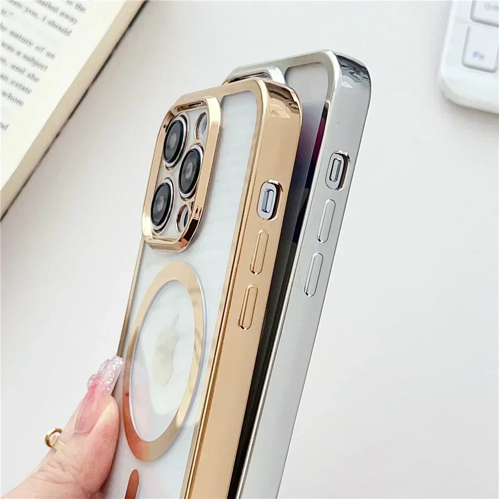 Crossboby Lanyard Plating Clear Phone Case For iPhone 16 15 14 13 12 Pro Max For Magsafe Magnetic Necklace Cord Rope Strap Cover