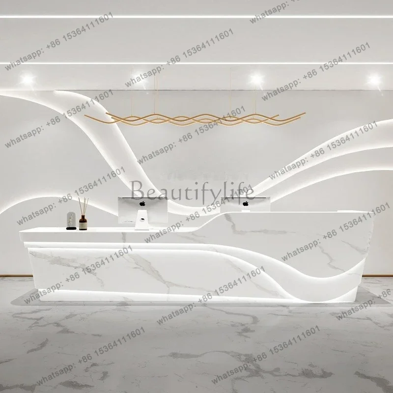 Best Sellers Simple Modern Reception Desks Beauty Salon Reception Desks Arc-shaped Counter Lobby Office Furniture Banco Receptio