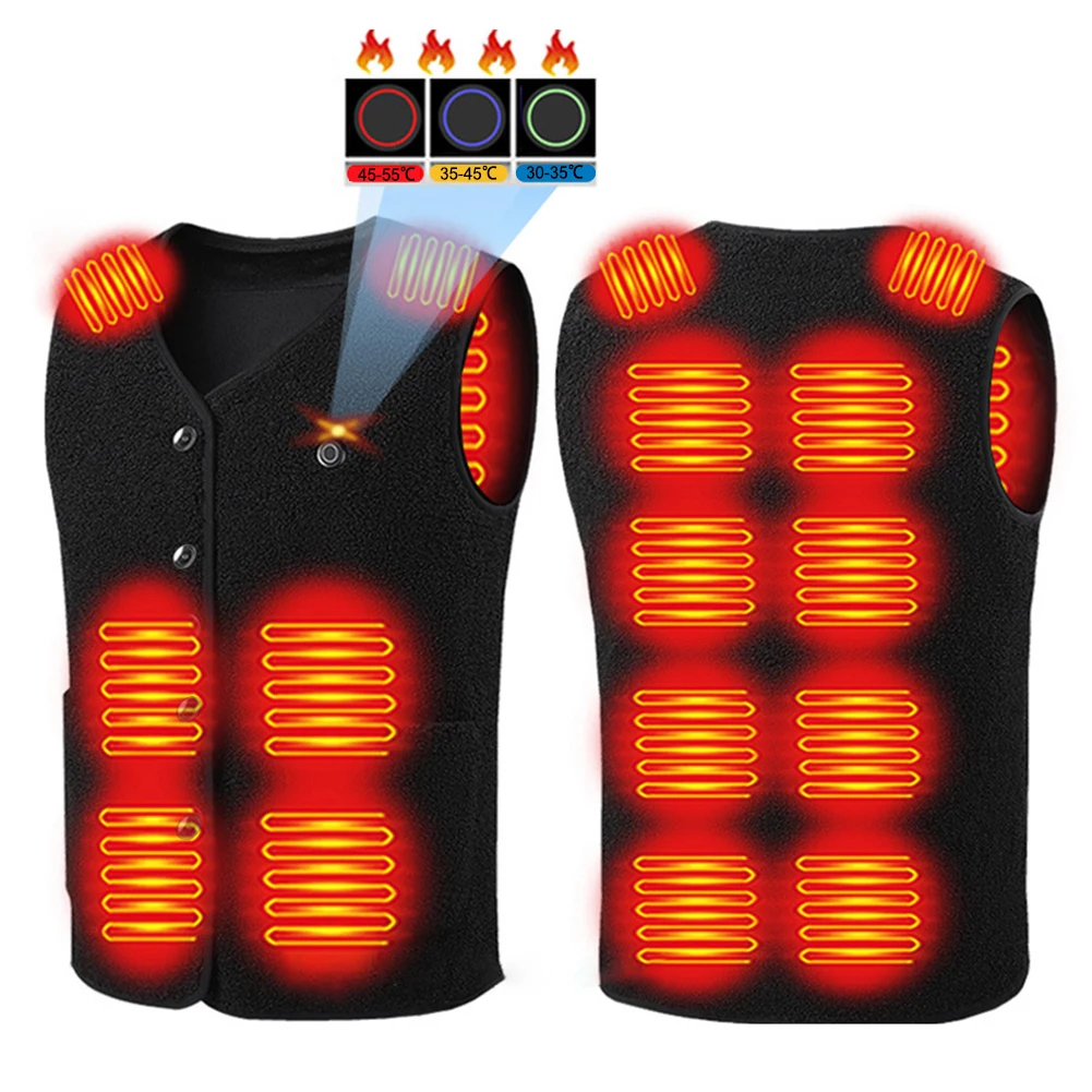 

16 Heating Areas Unisex Heated Vest Rechargable Electric Heated Jacket 3 Heating Levels Temperature Control for Hunting & Hiking