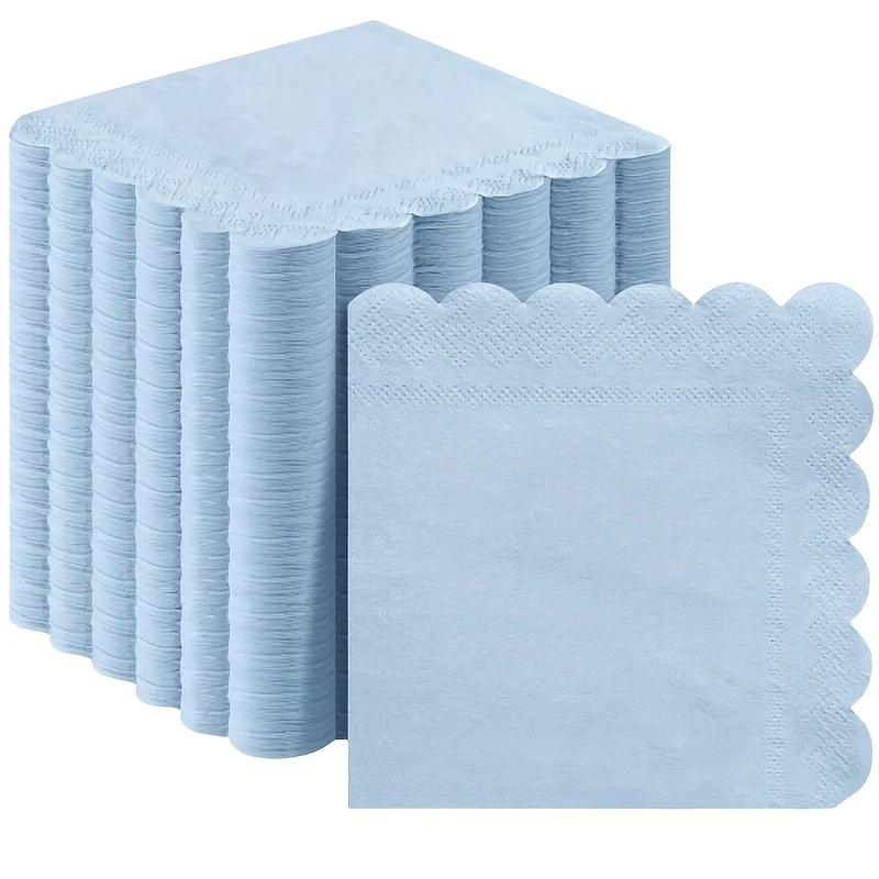 Elegant Scalloped Edge Paper Napkins Light Blue Pink Lace Tissue For Wedding Baby Shower Gender Reveal Party Tableware Decors
