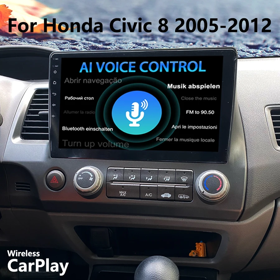 Radio con GPS para coche, reproductor Multimedia con Android 13, 128GB + 8GB, voz IA, CarPlay, 2DIN, para Honda Civic 8 FK FN FD 2005-2012