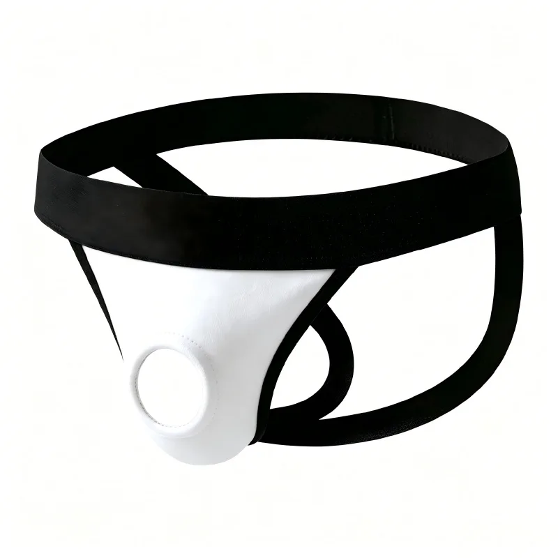 Men's Jockstrap Underwear Double-Cubed Open Butt Thong Lingerie Sexy Backless Panties Front Hollow Silicone Ring Thongs G String