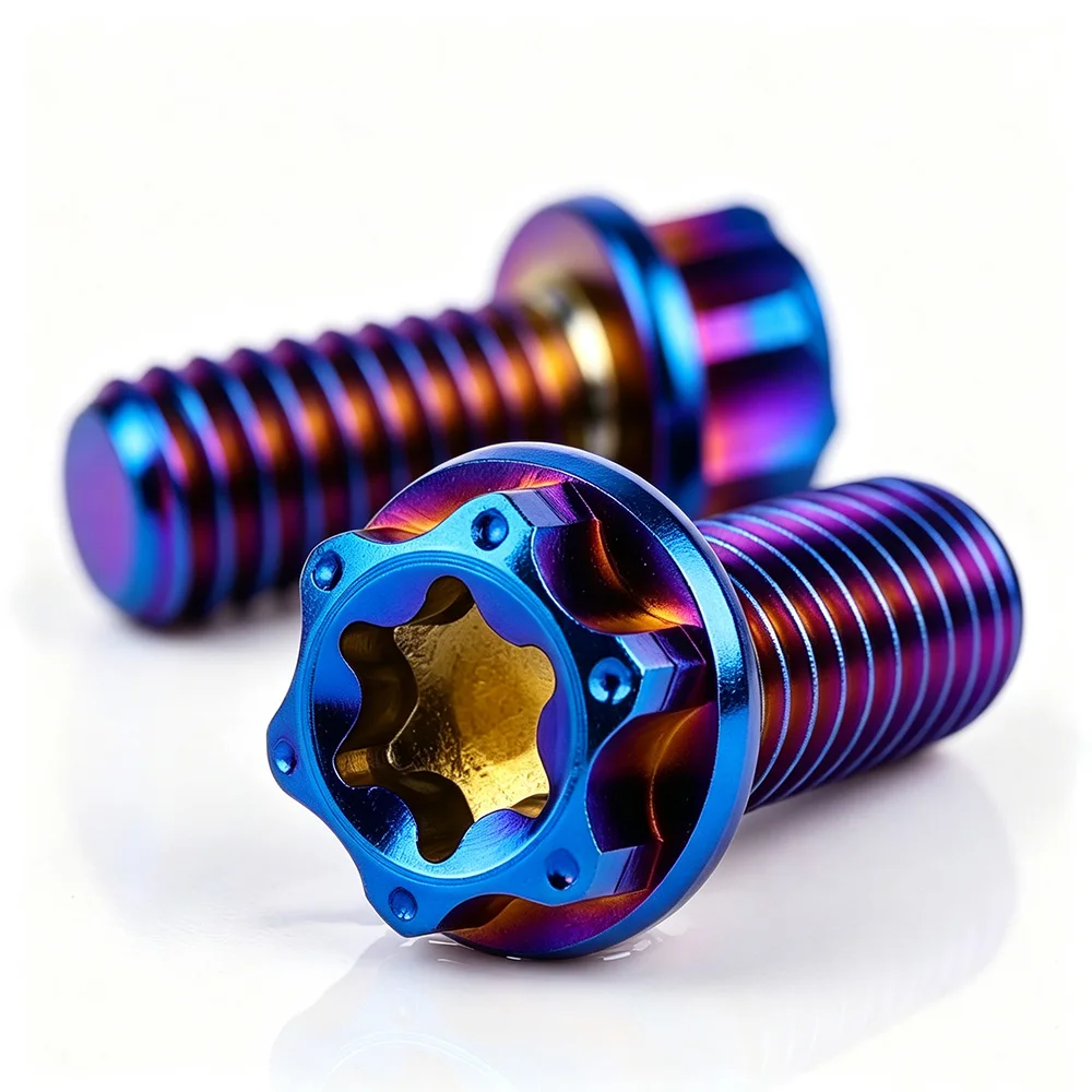 Titanium Bolt Torx Head Flange Screw Pitch 0.8(M5)/1.0(M6)/1.25(M8)mm Right Hand Thread Burnt Blue 6AL4V Aerospace Grade Ti Bolt