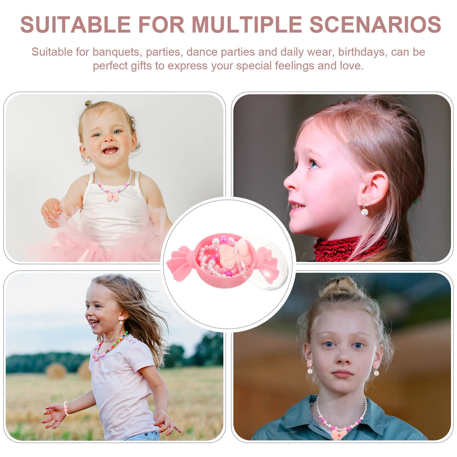 

1 set Kids Jewelry Set For Little Girls Bowknot Necklace Bracelet Earring Ring Gift Children Ages 3-6 Play Fashion Jewelry