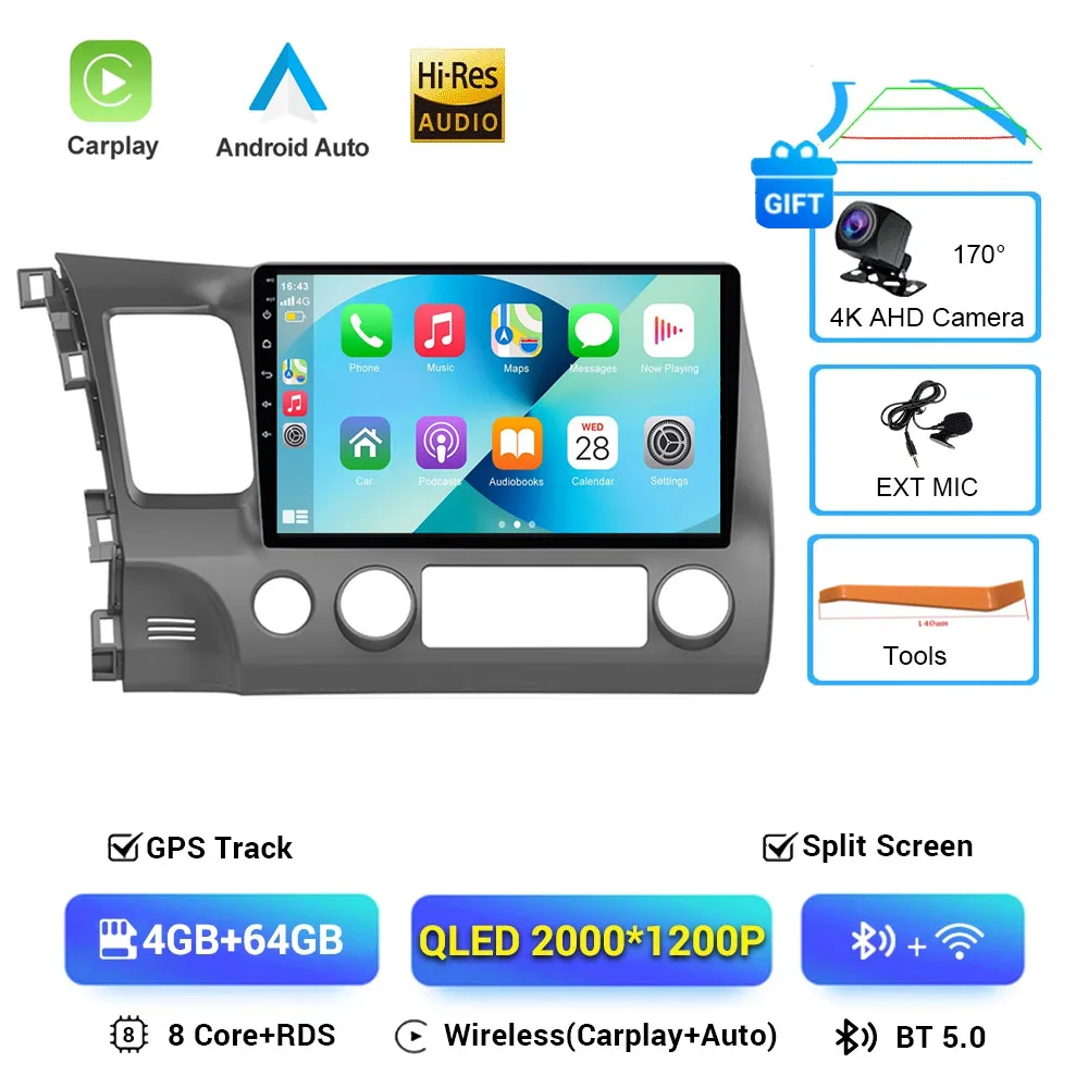 2 Din Android 16 Autoradio Voor Honda CIVIC 2006-2011 LHD GPS Navigatie Video Multimedia Speler DSP Geen DVD 10''