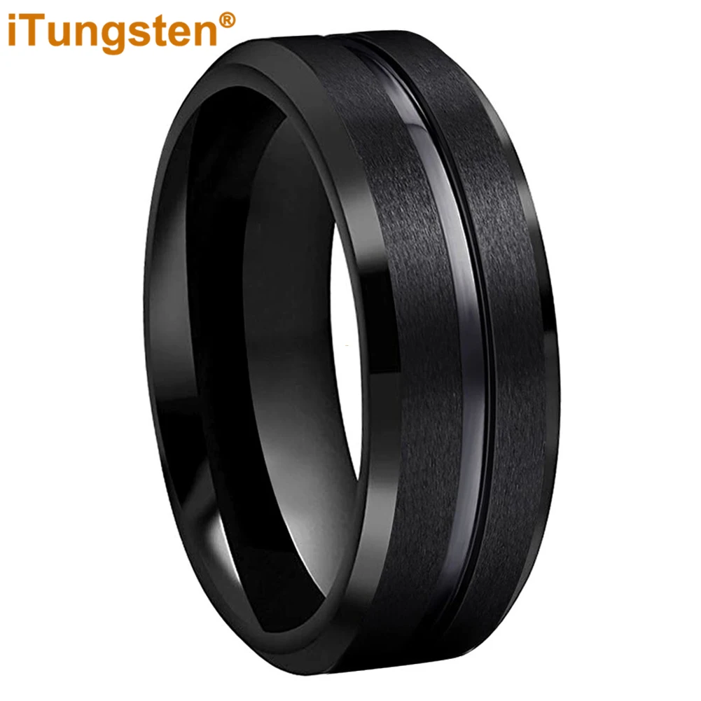 iTungsten 6mm 8mm Popular Sandblast Ring Men Women Elegant Tungsten Engagement Wedding Band Grooved Beveled Finish Comfort Fit