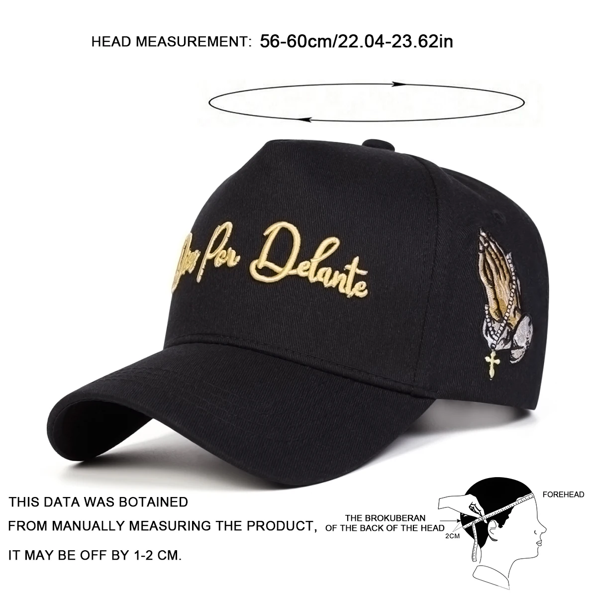 Unisex DIOS POR DELANTE Baseballkappen mit Buchstabenstickerei, Frühling und Herbst, für den Außenbereich, verstellbare Freizeithüte, Sonnenschutzhut, Sportkappe – Detail 7