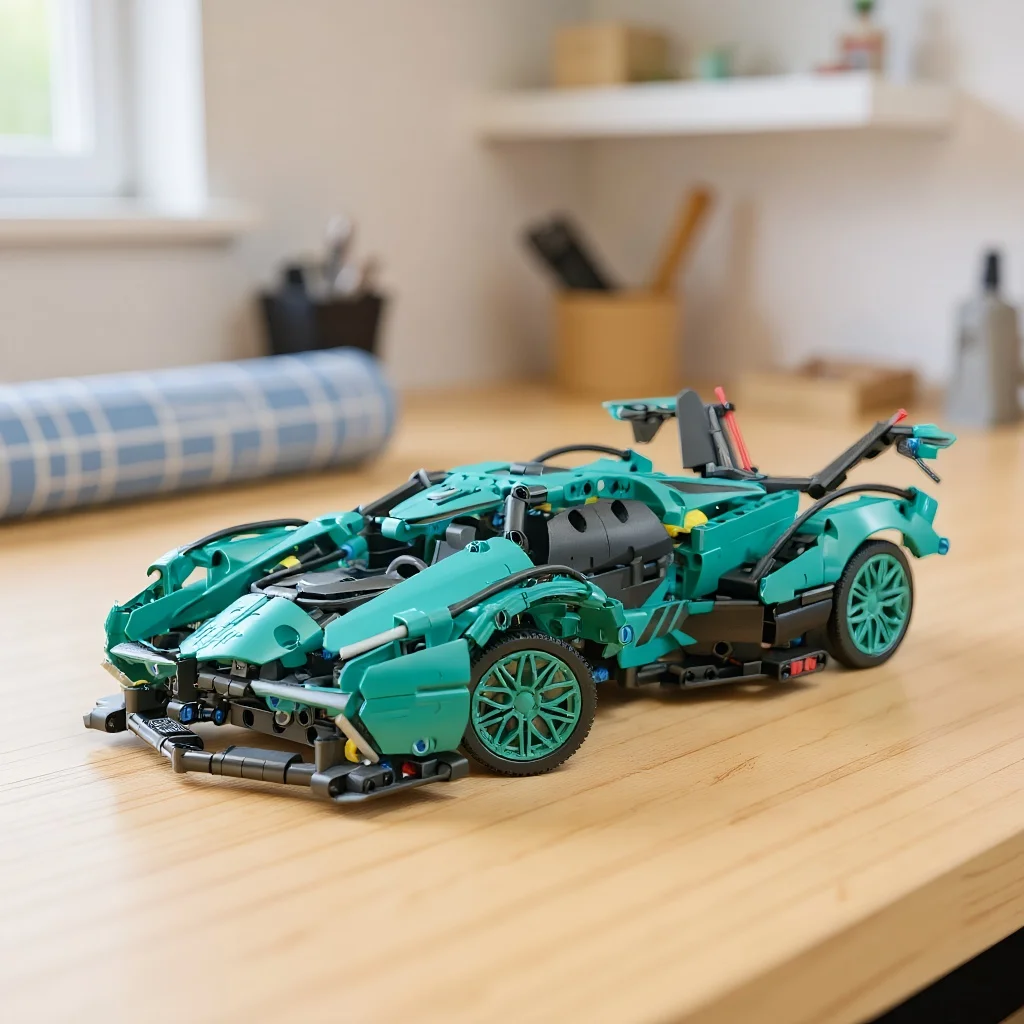 Kit de modelo de carro hiper azul OUZEY - conjunto de construção MOC Speedster com acabamento dourado, projeto de montagem desafiante para aficionados adultos