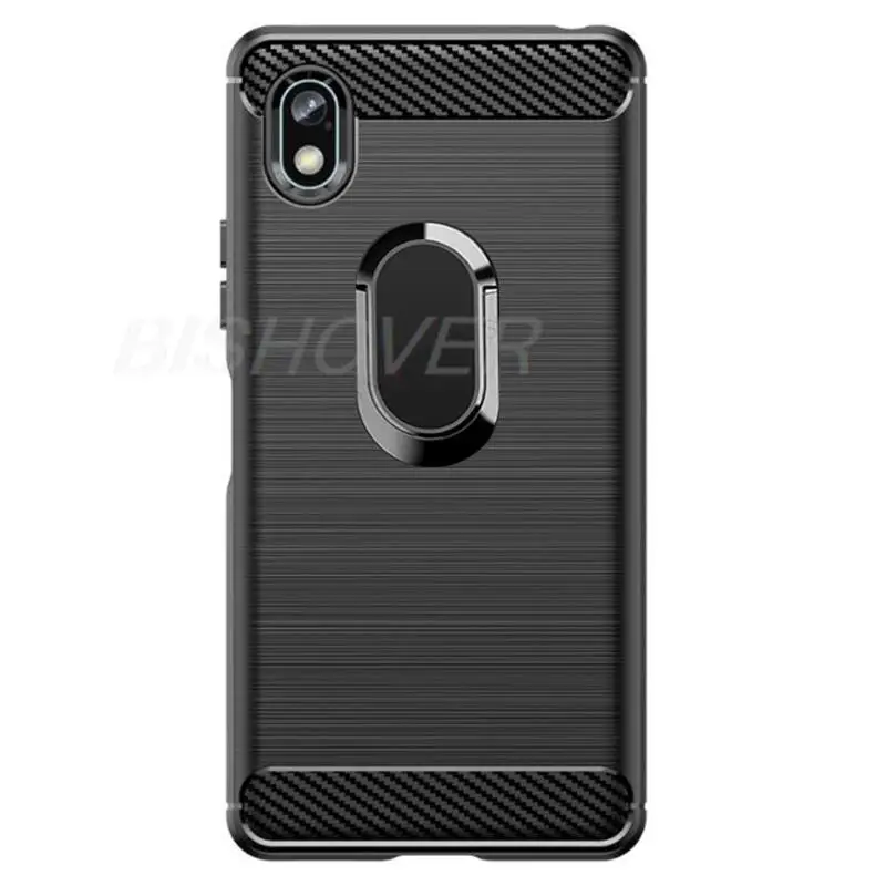 Brushed Carbon Fiber Silicone Shockproof Case For Sony Xperia Ace iii 3 SOG08 SO-53C Magnetic Ring Phone Cover