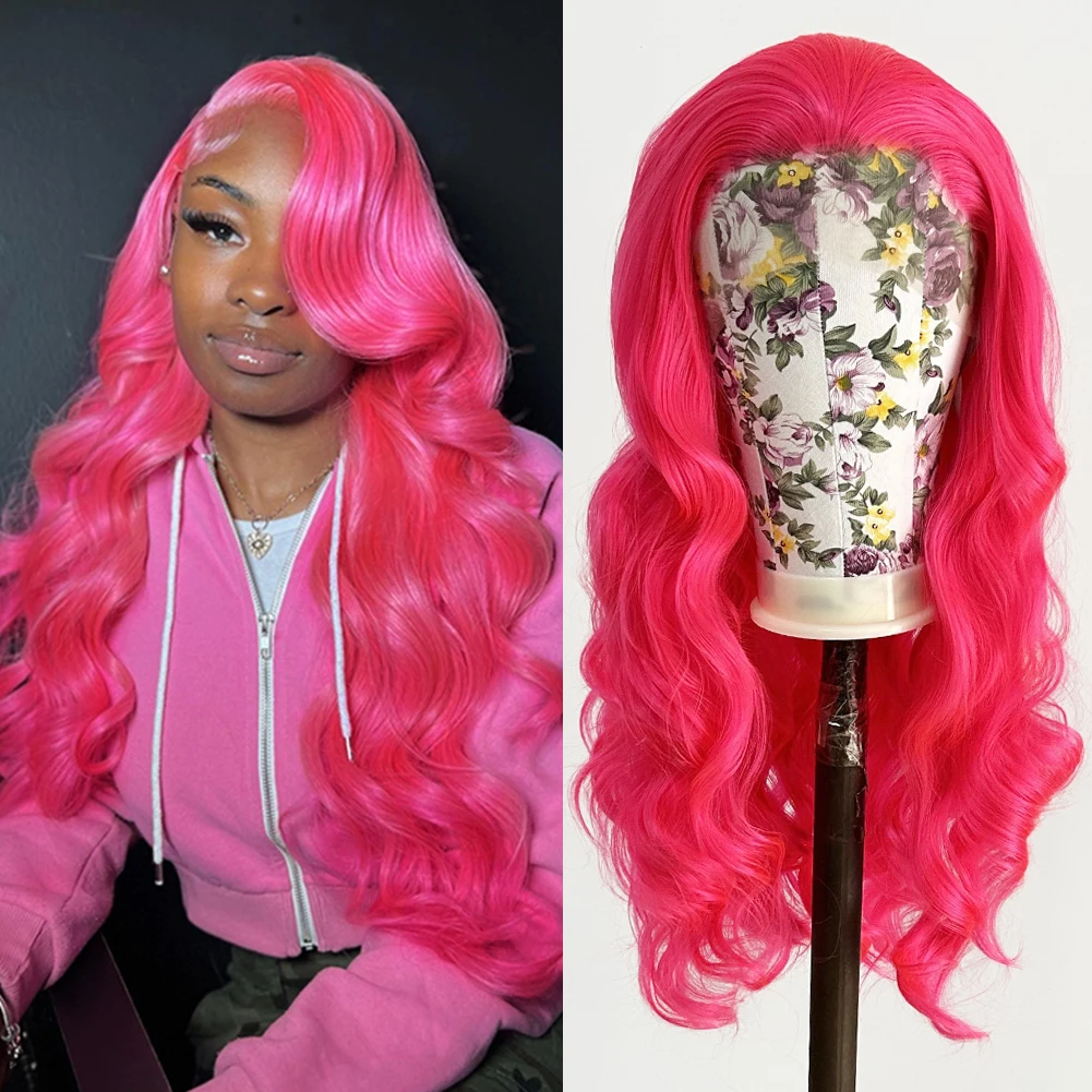 Lace Front Wigs Synthetic Glueless 13X4 Bright Pink Body Wave Lace Front Wigs for Women Pre plucked Synthetic Lace Wig Cosplay