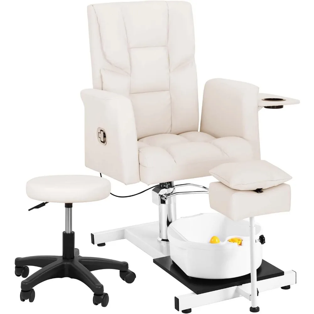 

Педикюрное кресло с табуреткой и пузырьковой массажной ванной для ног, гидравлическое педикюрное кресло для Nail Tech, без сантехники, 360° ° Вращение