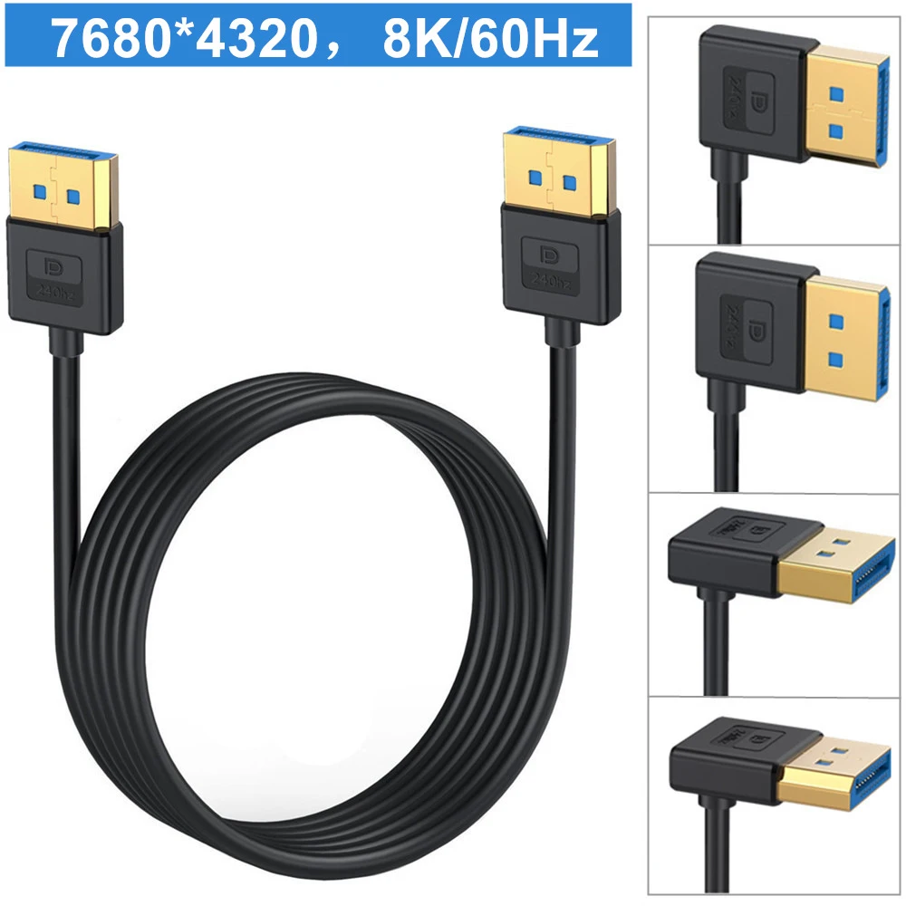 90 Degree DP Up/Down/Left/Right Angle DisplayPort 1.4 Cable 8K60Hz 4K144Hz Video Audio Cord for Laptop PC Xbox Series Monitor