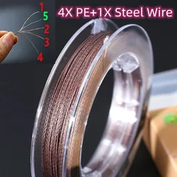 4 Strands Braided Steel Wire Inside PE Multifilament Super Strong Fishing-Line Fishing Tackle For Boat Fishing Steel Wire Line