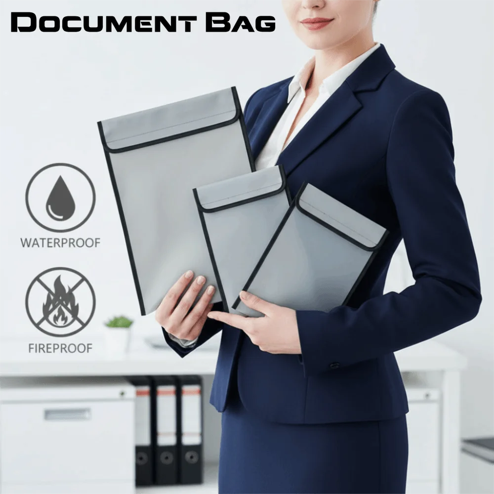 Large Capacity Waterproof Document Bag Anti-Hacking Sticky Strip Faraday Bag Fireproof Cash Safe Storage Pouch