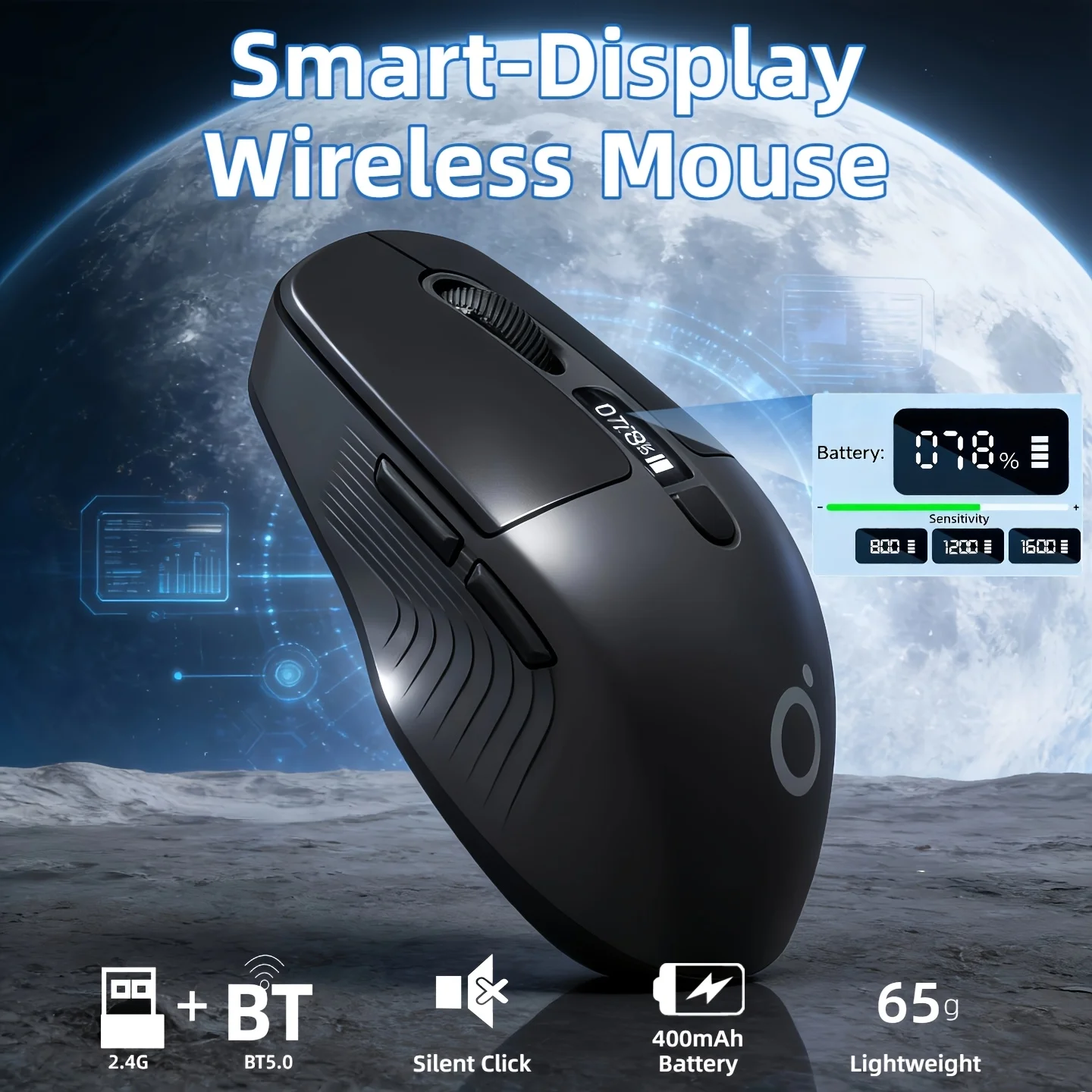 Silent Wireless Mouse Bluetooth 2.4G Dual Mode Type-C  Rechargeable LED Display DPI Battery 6 Button  Lightweight Office Gaming Mouse for Laptop Desktop PC