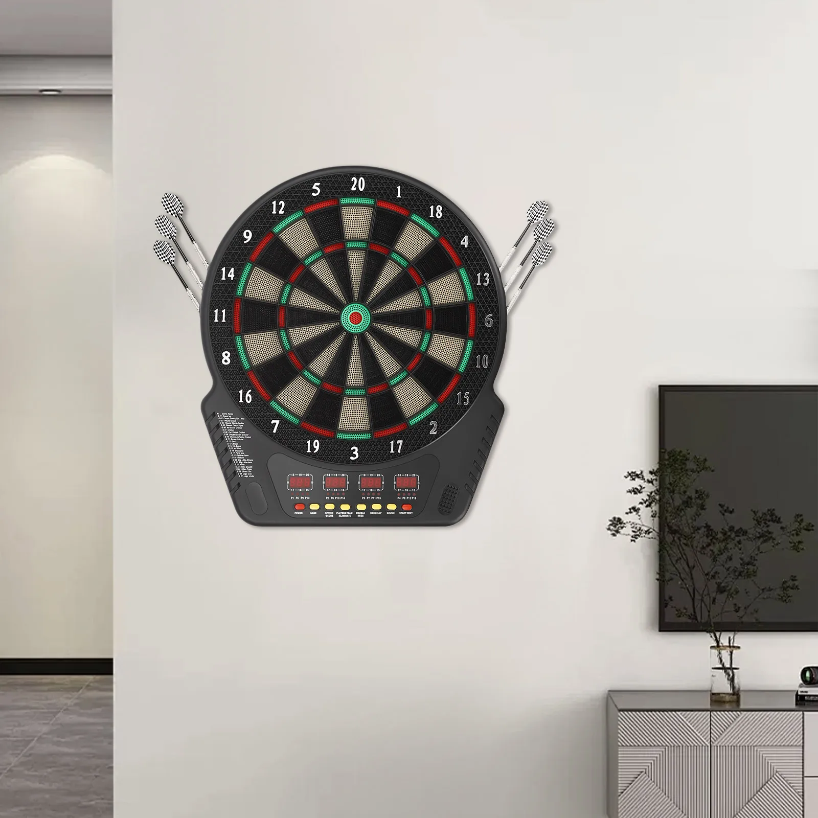 

ABS Electronic Dart Board with LED Screen 27 Game Modes PP Wall Mounted Darts Kit Black EU/US Standard Plug for 1-16 Players