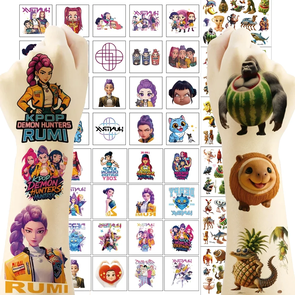 

Cute Cartoon Kpop Devil Hunters Temporary Tattoo Sticker Italian Brainrot Funny Waterproof Tattoo Stickers For Party Favor Gift
