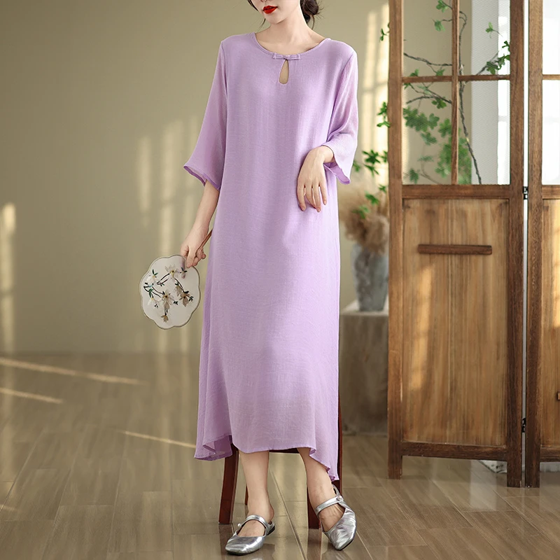 Loose Long Sleeve round Neck A-Line Dress Women's Maxi Dress Double Layer  Color Large Size White Dress Casual Summer Dress