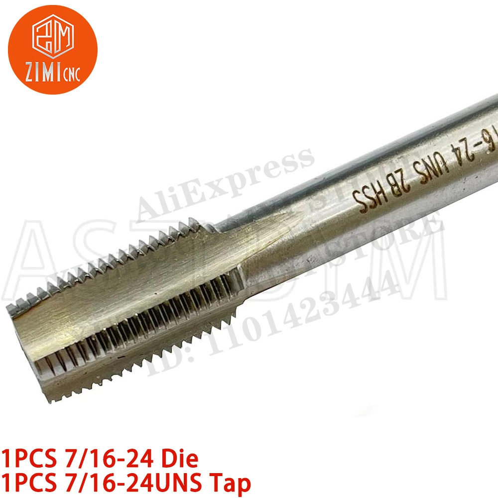 1PCS 7/16-24 Die 1PC 7/16-24UNS Tap Machine Thread Tap  Round Thread Die Right Hand HSS Taper CNC tool metal lathe  cutting tool