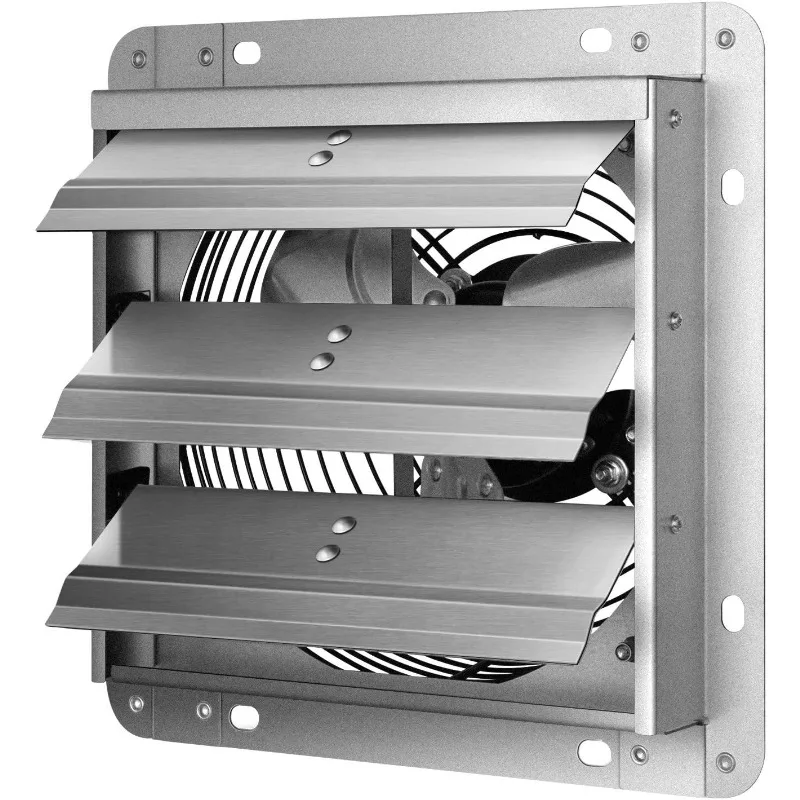 

7 Inch Wall Mounted Shutter Exhaust Fan, Aluminum, 1600 RPM, 760 CFM, for Attic, Garage, Louvered Vent, Plant, Greenhouse