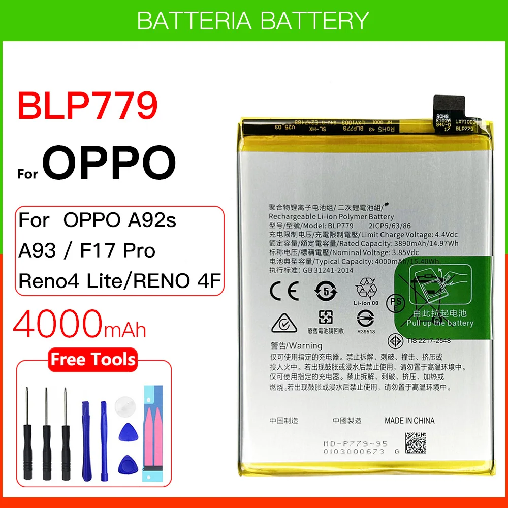 100% Original Genuine BLP779 Battery for OPPO Reno 4 Lite F Z F17 Pro A92s A93 RENO 4F 4Z 5G Replacement Phone Batteries