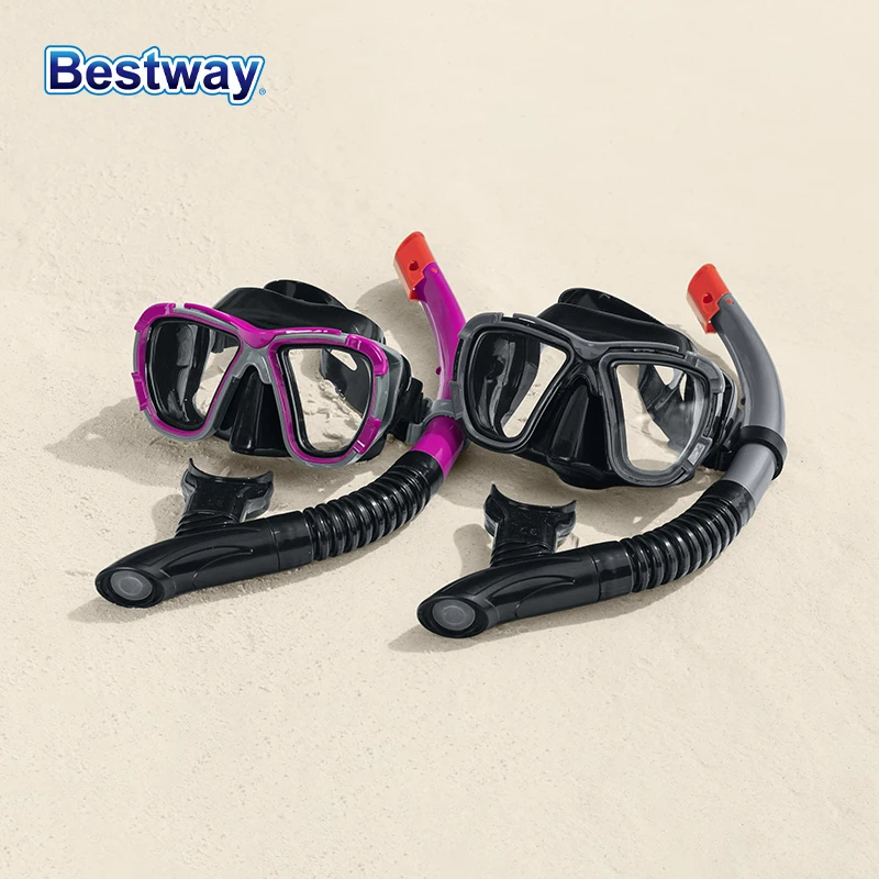 bestway-24021-ユニセックス-プレミアムシュノーケリングゴーグル-広角視野-大型フレームシリコンマスク＆曇り止め呼吸チューブセット