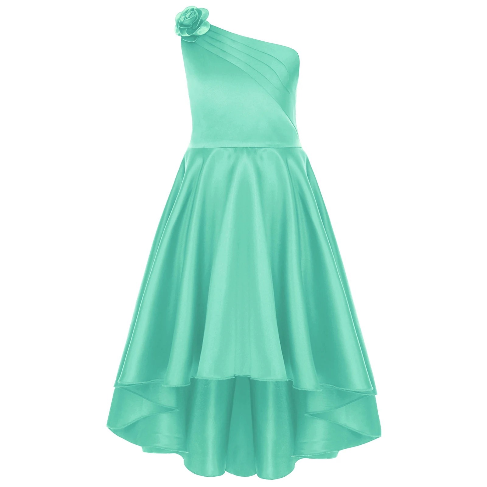 Children Girls Elegant One Shoulder Flower Dress Irregular Hemline Wedding Party Dresses Gown for Pageant Evening Birthday Prom