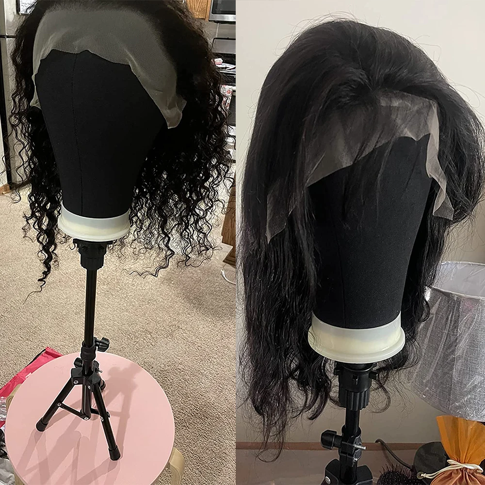 Black Training Mannequin Wig Head Canvas Block Head Kit With Silver Stand Tripod Manikin Head Wig Stand For Wigs Display Styling