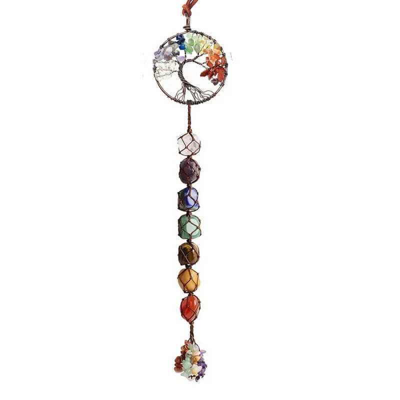 

Seven Color Crystal Stone Hand-Woven Pendant Natural Stone Tree Of Life Crystal