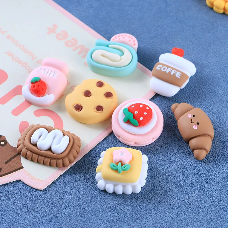 10 Pcs New Cute Mini Cartoon Milk Tea Cheese Cake Noodles Flat Back Resin Scrapbooking DIY Jewelry Hairpin Craft Accessorie