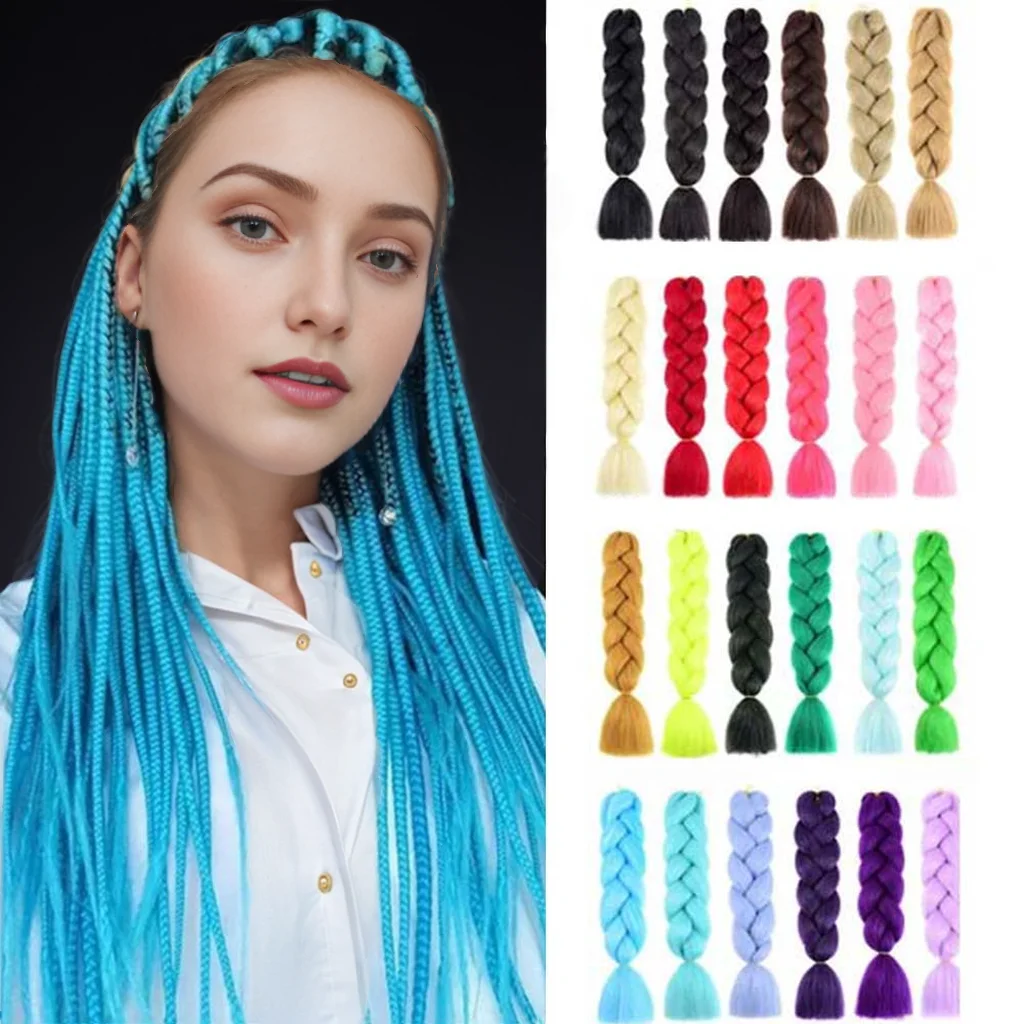 Orange Blue Pink Synthetic Jumbo Braiding Hair Extension Heat Resistant Fiber For Women DIY Rainbow Jumbo Braids Hair