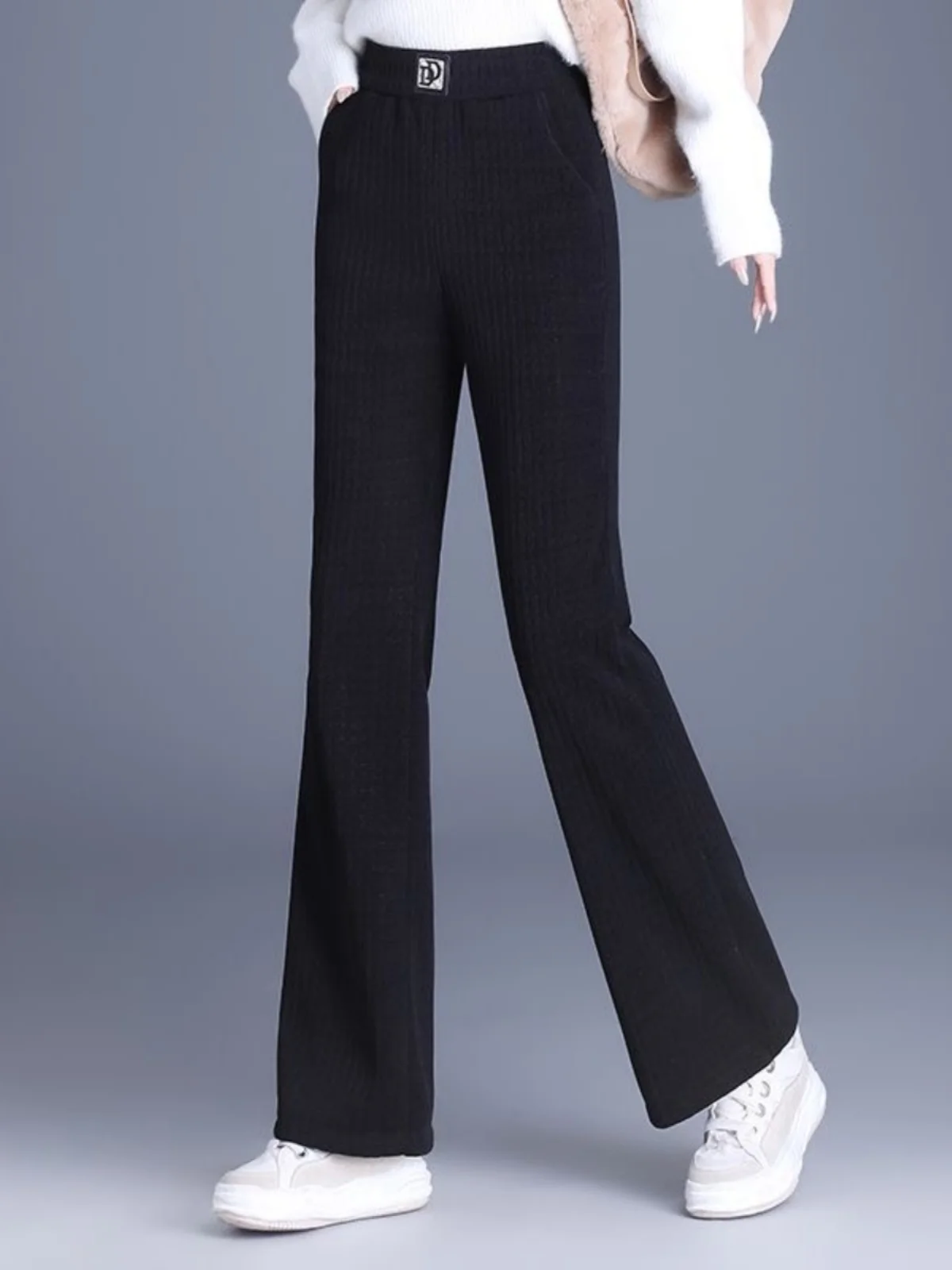 Pantalones ajustados de pierna ancha para mujer, ropa fina de chenilla Sle de cintura alta para mamá, pantalones informales de franela de tubo recto para primavera y otoño