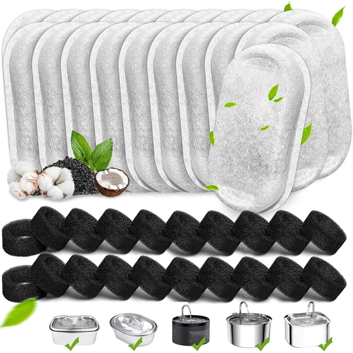 AT77 40 قطعة مرشحات نافورة الماء للقطط لـ 67 أونصة/2L و108/3.2L الفولاذ المقاوم للصدأ نافورة الحيوانات الأليفة القط استبدال مرشحات الإسفنج