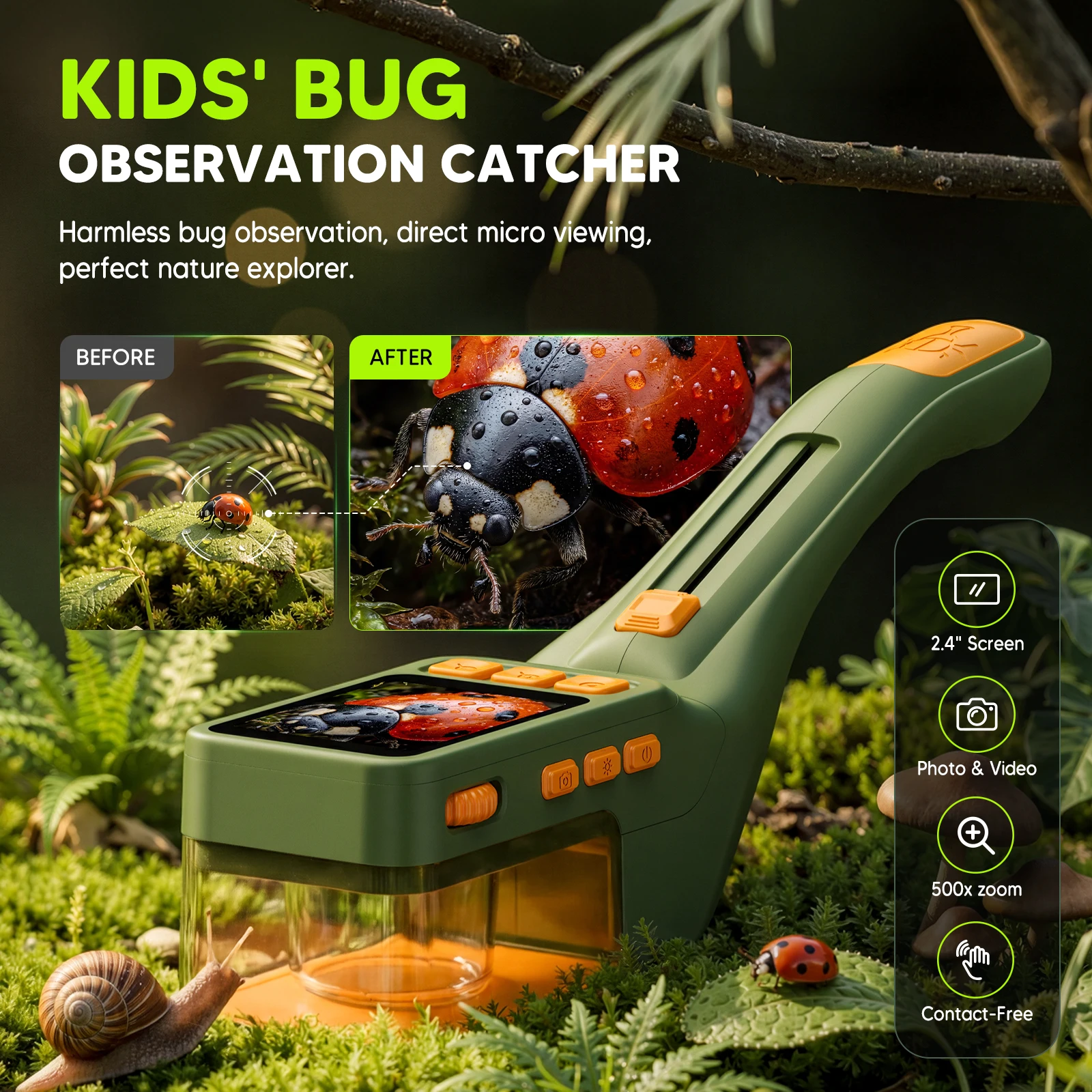 Microscope Kids Science - Mikroskop Serangga untuk Anak-anak 500X, Layar