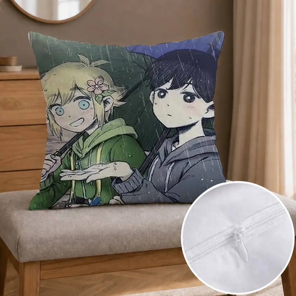 Omori sunny x basil Double-sided Printed Square Decorative Cushion Cover for Sofa Living Room Home Decor