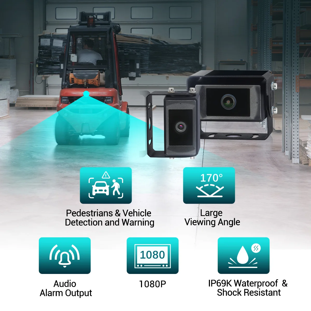 AI 1080P Reverse Camera System Human Vehicle Detection Anti-Collision Warning Monitor for Forklift Heavy Truck Excavator