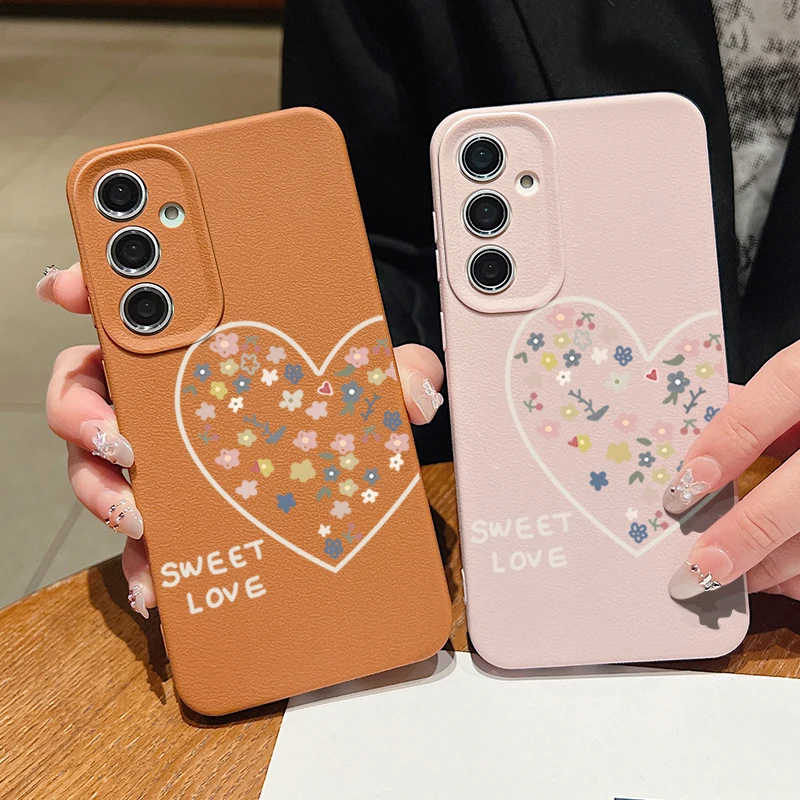 Süße Liebe Herzen Muster Fall für Samsung Galaxy S25 S24 S21 FE S24 S23 S22 Ultra Plus S25 Rand Leder Textur TPU Telefon Abdeckung