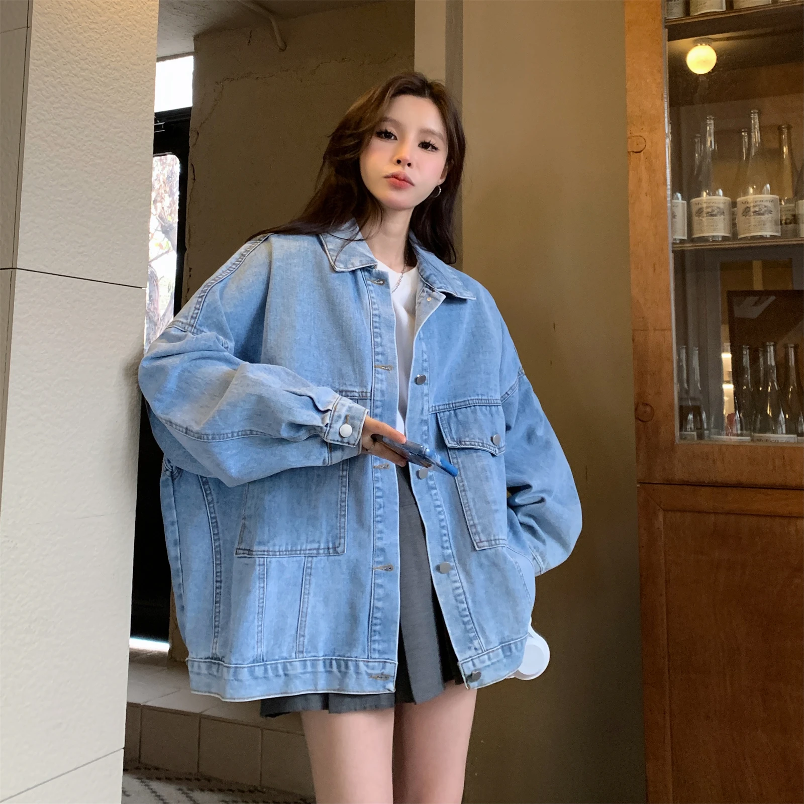 Spring Fashion Korean Style Sweet  Patchwork Embroidery Long Sleeve Single Breasted All-match Women Denim Shirts  Tops Z161