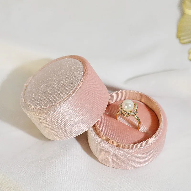 Pink Velvet Ring Box Round Proposal Ring Display Box Gift Packaging Necklace Pendant Jewelry Box Organizer Good Quality New