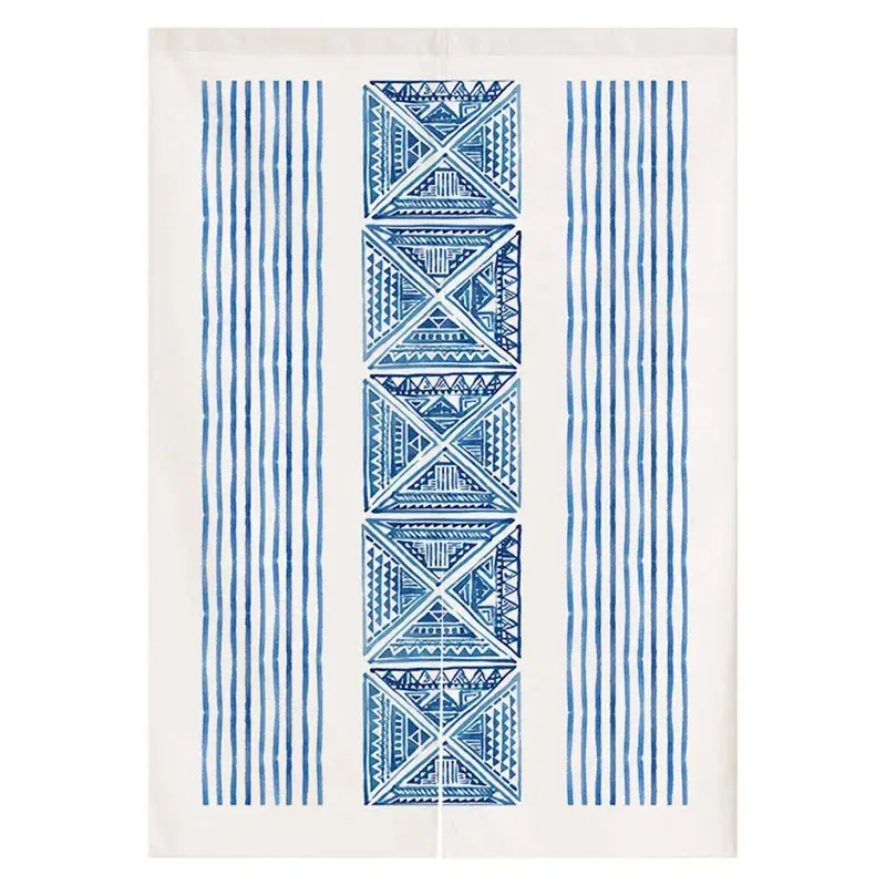 VIKAMA Indigo Dyed Japanese Noren, Bohemian Ethnic Style Room Divider for Bedroom Kitchen Entrance, Privacy Door Curtain