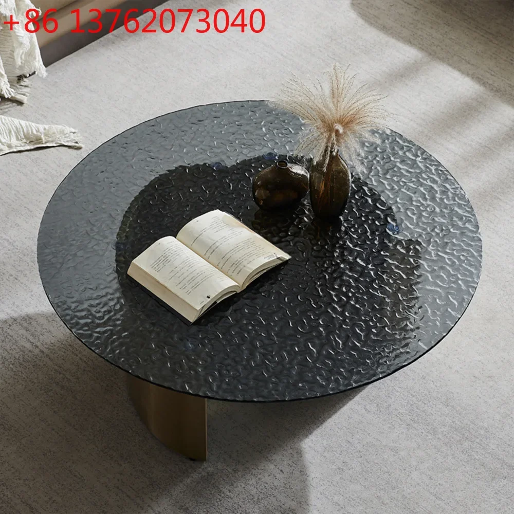

Small apartment light luxury water corrugated tempered glass coffee table living room modern Italian minimalist