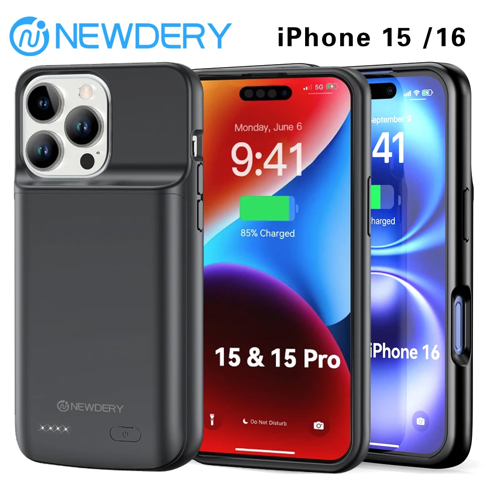 

NEWDERY 5000mAh Battery Case for iPhone 16 15 Battery Pack Power Bank Portable Rechargeable Charger Charging Phone Case