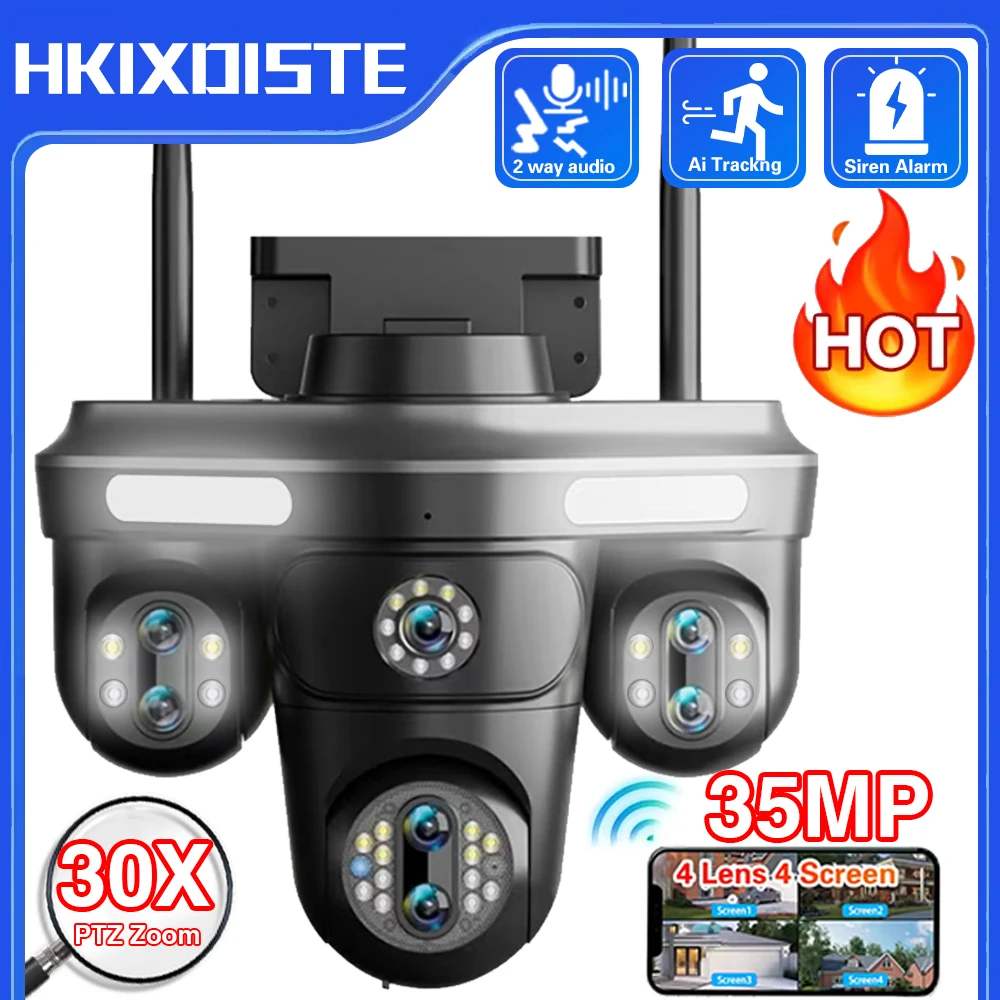 

7-объектив, 4 экрана, PTZ IP-камера, 35 МП, уличная 4K, беспроводная Wi-Fi камера безопасности, 10-кратный зум, автоматическое отслеживание, видеокамера видеонаблюдения, водонепроницаемая
