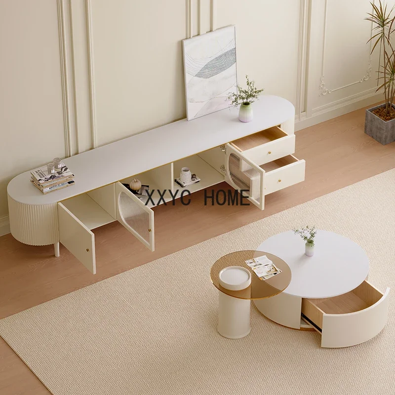 Каменная плита в кремовом стиле, шкаф для телевизора, светлый французский напольный шкаф для гостиной, журнальный столик для маленькой квартиры, комбинация шкафа для телевизора