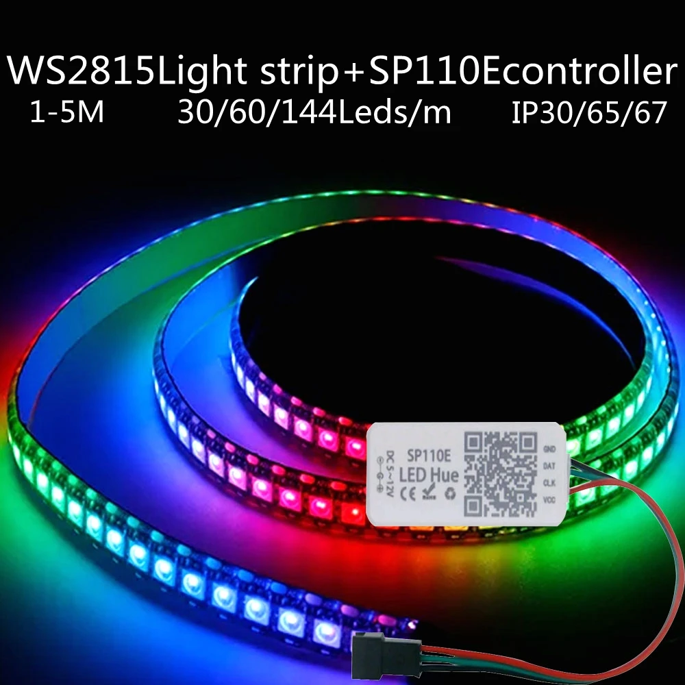 

WS2815 RGBLED addressable light strip with black and white PCB P30/65/67 DC12V SP110E intelligent Bluetooth controller DC5-24V