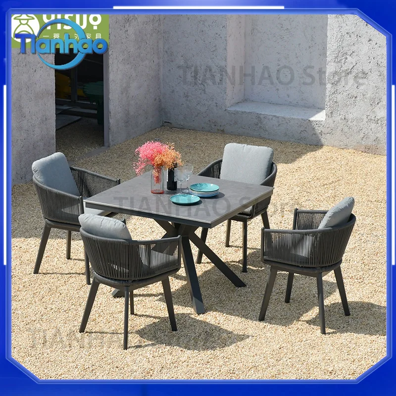 Outdoor Patio Leisure Table and Chairs for Garden Villa Outdoor Porcelain Slab Dining Table and Chairs for Café Hotel